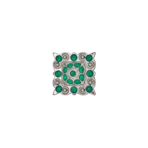 SQRC1Grn 1" Square Concho with Green Rhinestones, Silver Berries and 2 screw back.