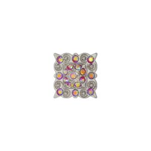 SQRC1WtrmlnRed 1" Square Concho with Watermelon Red Rhinestones, Silver Berries and 2 screw back.