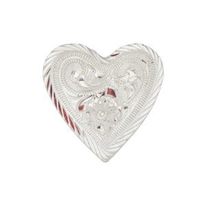 80024-CSs2 1 1/4" Engraved Silver-Plated Heart-Shaped Concho, Style 2