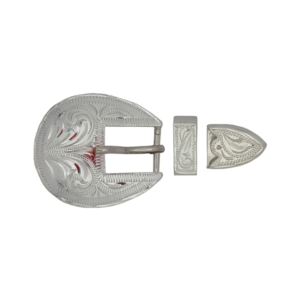 engraved silver plated buckle loop and tip set