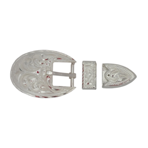 Silver Plated Engraved Oval Buckle, Loop, and Tip Set