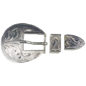 80730-3-BLTs1 1" Engraved Silver-Plate Buckle, Loop, and Tip, Style 1