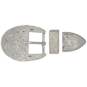 80730-3s2 1" Engraved Silver-Plated Buckle, Loop, and Tip. Style 2.
