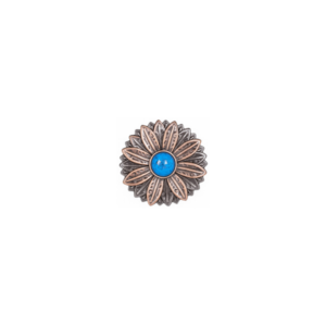 Bold 1 1/8" Antique Copper Flower Concho w Blue Turquoise