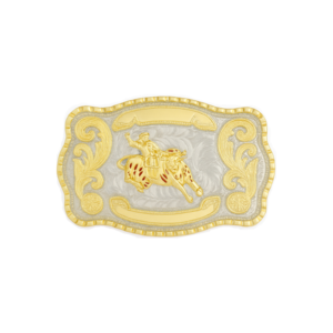BBBRs2 1 1/2" Big Gold Bull Rider Western Belt Buckle - Style 2. 5 1/2" x 3 7/8".