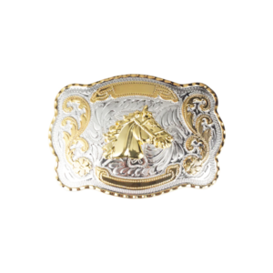 BBHHs1 1 1/2" Big Gold Horse Head Western Belt Buckle - Style 1. 5 1/2" x 3 7/8".