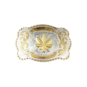 BBMLs1 1 1/2" Big Gold Marijuana Leaf Western Belt Buckle - Style 1. 5 1/2" x 3 7/8".