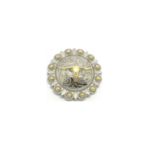 Stunning 1 3/8" Silver Domed Gold Longhorn Concho