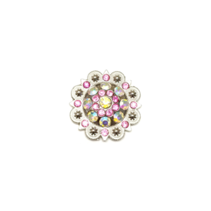 FCRB-ClrnPnk 1 1/2" Flower Concho with Clear and Pink Rhinestones and screw back.