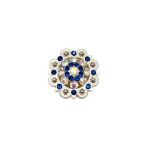 1 1/2" Flower Concho with Clear and Blue Rhinestones with Screw Back