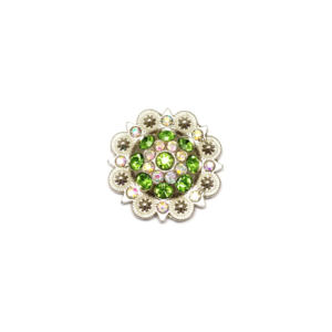 FCRB-GrnnClr 1 1/2" Flower Concho with Green and Clear Rhinestones and screw back.