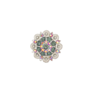 1 1/2" Flower Concho with Lt Gray and Red Rhinestones with Screw Back