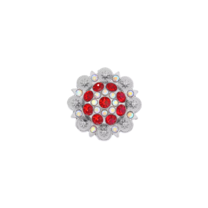 FCRB-RednClr 1-1/2" Flower Concho with Red and Clear Rhinestones and screw back.
