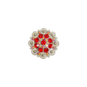 FCRB-Red 1 1/2" Flower Concho with Red Rhinestones and screw back.
