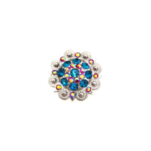 Stunning 1 1/2" Teal and Red Rhinestone Flower Concho