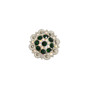 Flower Concho with Dark Green and Clear Rhinestones