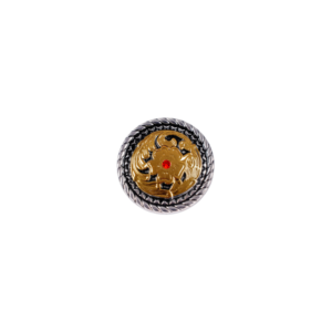 Silver Rope Edge Gold Flower Concho with a Red Rhinestone