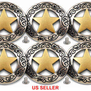 Stunning 6 pack Texas Ranger Gold Star Conchos 1 1/8" dia.
