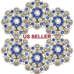 Flower Conchos with Clear and Blue Rhinestones