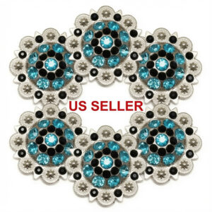 Flower Conchos with Aqua and Black Rhinestones