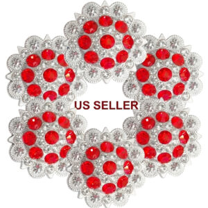 Flower Conchos with Red and Clear Rhinestones