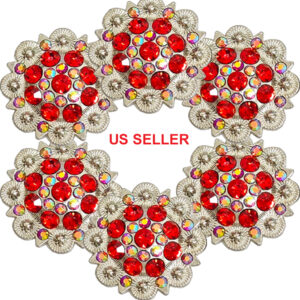 1 1/2" Vibrant Flower Conchos with Red Rhinestones