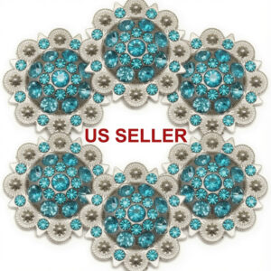 Flower Conchos with Teal and Lt Teal Rhinestones